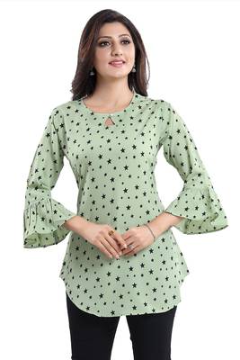Green printed crepe short-kurtis 1