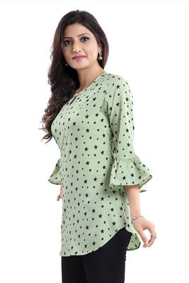 Green printed crepe short-kurtis 2
