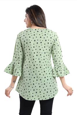 Green printed crepe short-kurtis 3