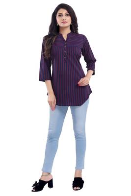 Blue printed crepe short-kurtis 1