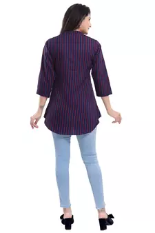 Blue printed crepe short-kurtis