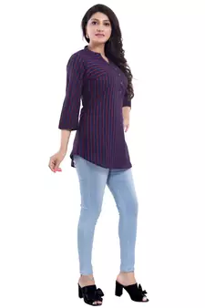 Blue printed crepe short-kurtis