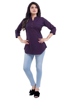 Blue printed crepe short-kurtis 4