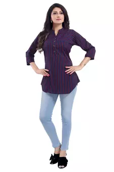 Blue printed crepe short-kurtis