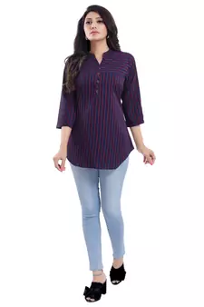 Blue printed crepe short-kurtis