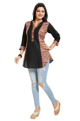 Black printed cotton short-kurtis 1
