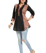 Black printed cotton short-kurtis