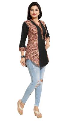Black printed cotton short-kurtis 3