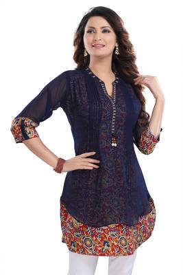 Dark-blue plain georgette short-kurtis 1