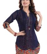 Dark-blue plain georgette short-kurtis