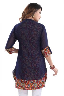 Dark-blue plain georgette short-kurtis 2