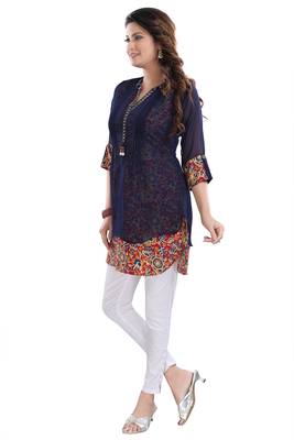 Dark-blue plain georgette short-kurtis 3