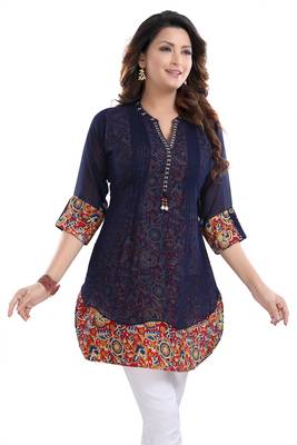 Dark-blue plain georgette short-kurtis 4