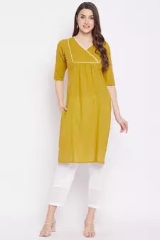 Yellow plain cotton cotton-kurtis