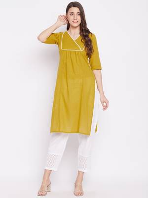 Yellow plain cotton cotton-kurtis 3