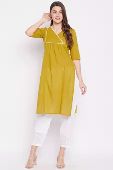 Yellow plain cotton cotton-kurtis