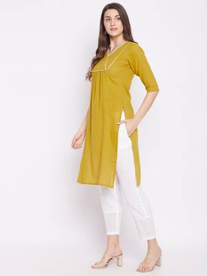 Yellow plain cotton cotton-kurtis 4