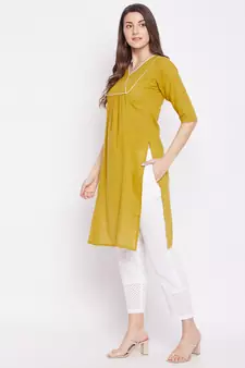 Yellow plain cotton cotton-kurtis