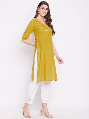 Yellow plain cotton cotton-kurtis 5