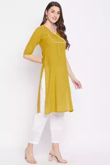 Yellow plain cotton cotton-kurtis