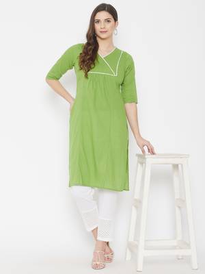 Green plain cotton cotton-kurtis 1