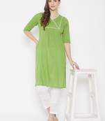 Green plain cotton cotton-kurtis