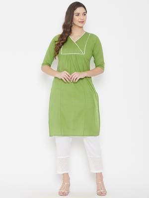 Green plain cotton cotton-kurtis 2