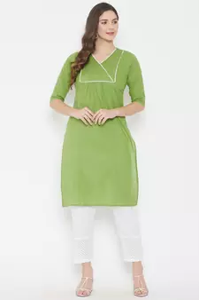 Green plain cotton cotton-kurtis