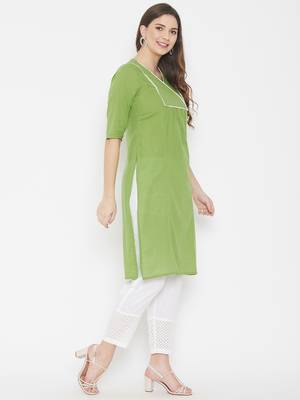 Green plain cotton cotton-kurtis 4