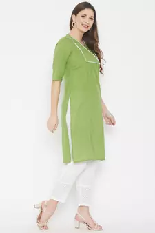 Green plain cotton cotton-kurtis
