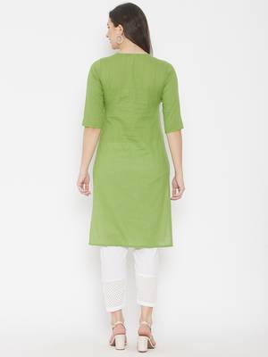 Green plain cotton cotton-kurtis 5