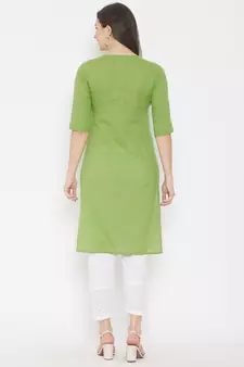 Green plain cotton cotton-kurtis