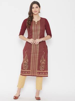 Maroon printed cotton cotton-kurtis 1