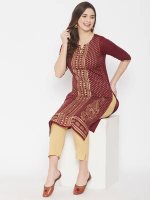 Maroon printed cotton cotton-kurtis 2