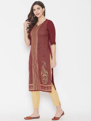 Maroon printed cotton cotton-kurtis 3