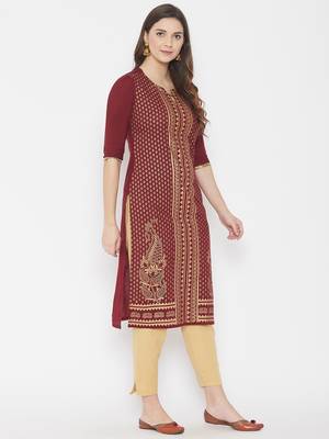Maroon printed cotton cotton-kurtis 4