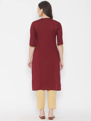 Maroon printed cotton cotton-kurtis 5