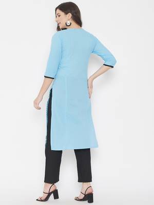 Sky-blue printed cotton cotton-kurtis 5