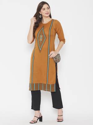 Mustard printed cotton cotton-kurtis 1