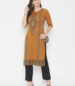 Mustard printed cotton cotton-kurtis