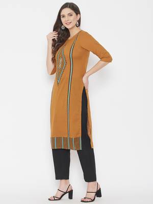 Mustard printed cotton cotton-kurtis 3
