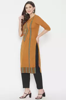 Mustard printed cotton cotton-kurtis