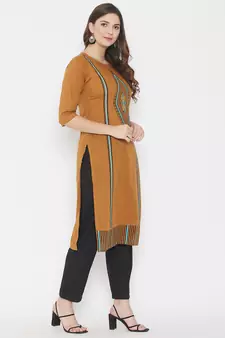Mustard printed cotton cotton-kurtis