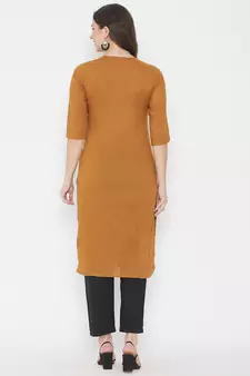 Mustard printed cotton cotton-kurtis