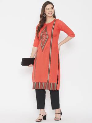 Orange printed cotton cotton-kurtis 1