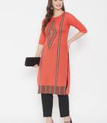 Orange printed cotton cotton-kurtis