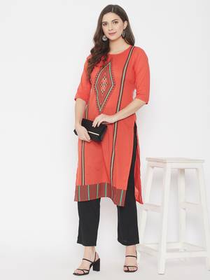 Orange printed cotton cotton-kurtis 2