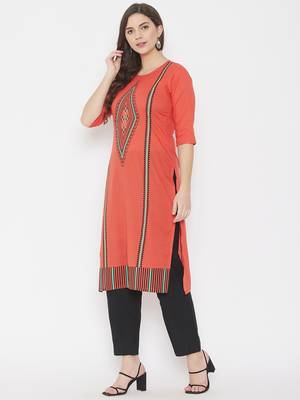 Orange printed cotton cotton-kurtis 3