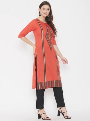 Orange printed cotton cotton-kurtis 4
