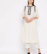 Off-white embroidered cotton salwar